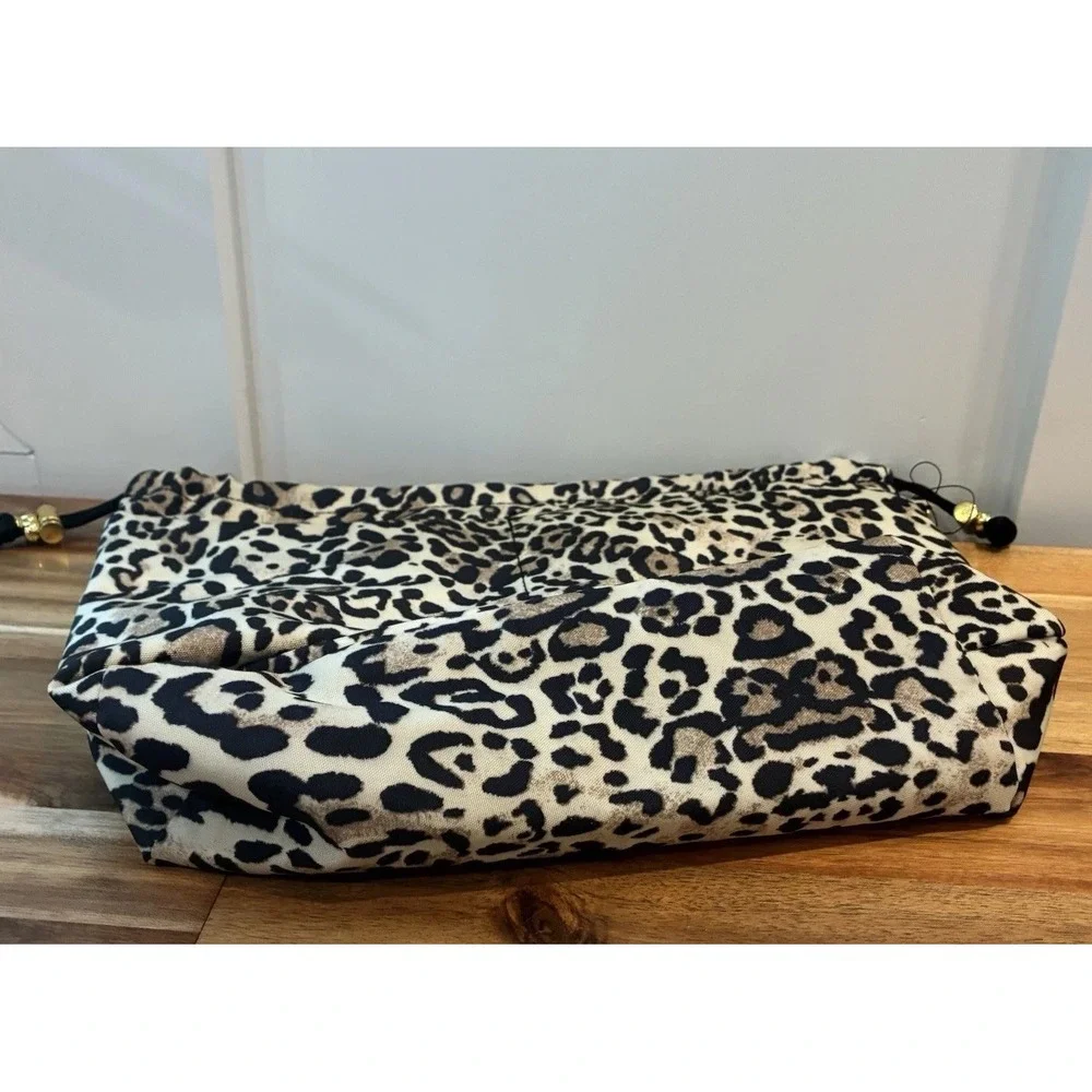Chico's Leopard Print Travel Cosmetic Makeup Organizer Drawstring Zip Bag Tote